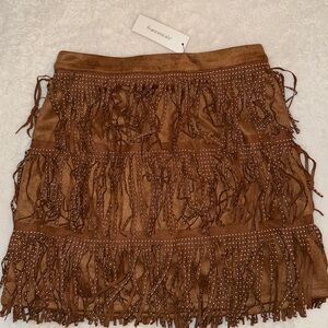 Francescas Brown Fringe Mini Skirt